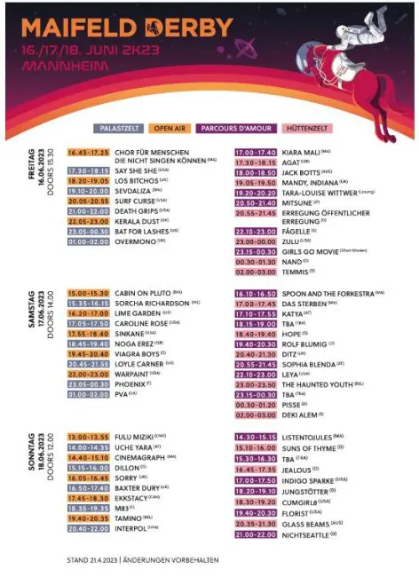 Timetable Maifeld-Derby 2023